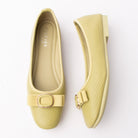 Green woven ballerina flats for women with a cushioned footbed