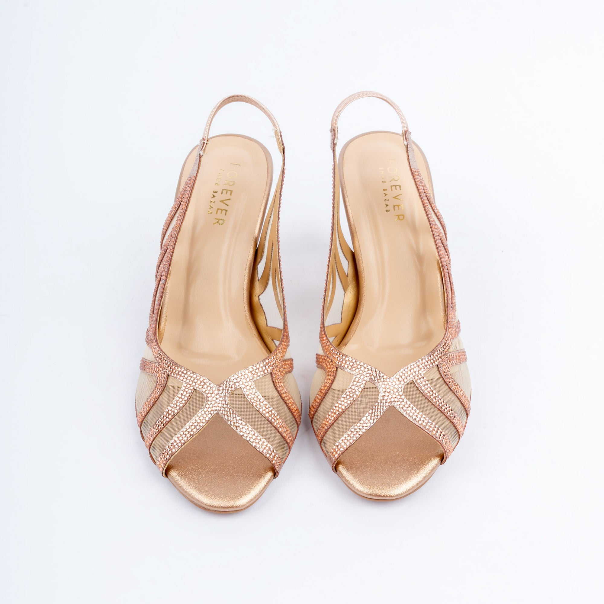 Champagne peep toe heels for women – Forever Shoe Bazar