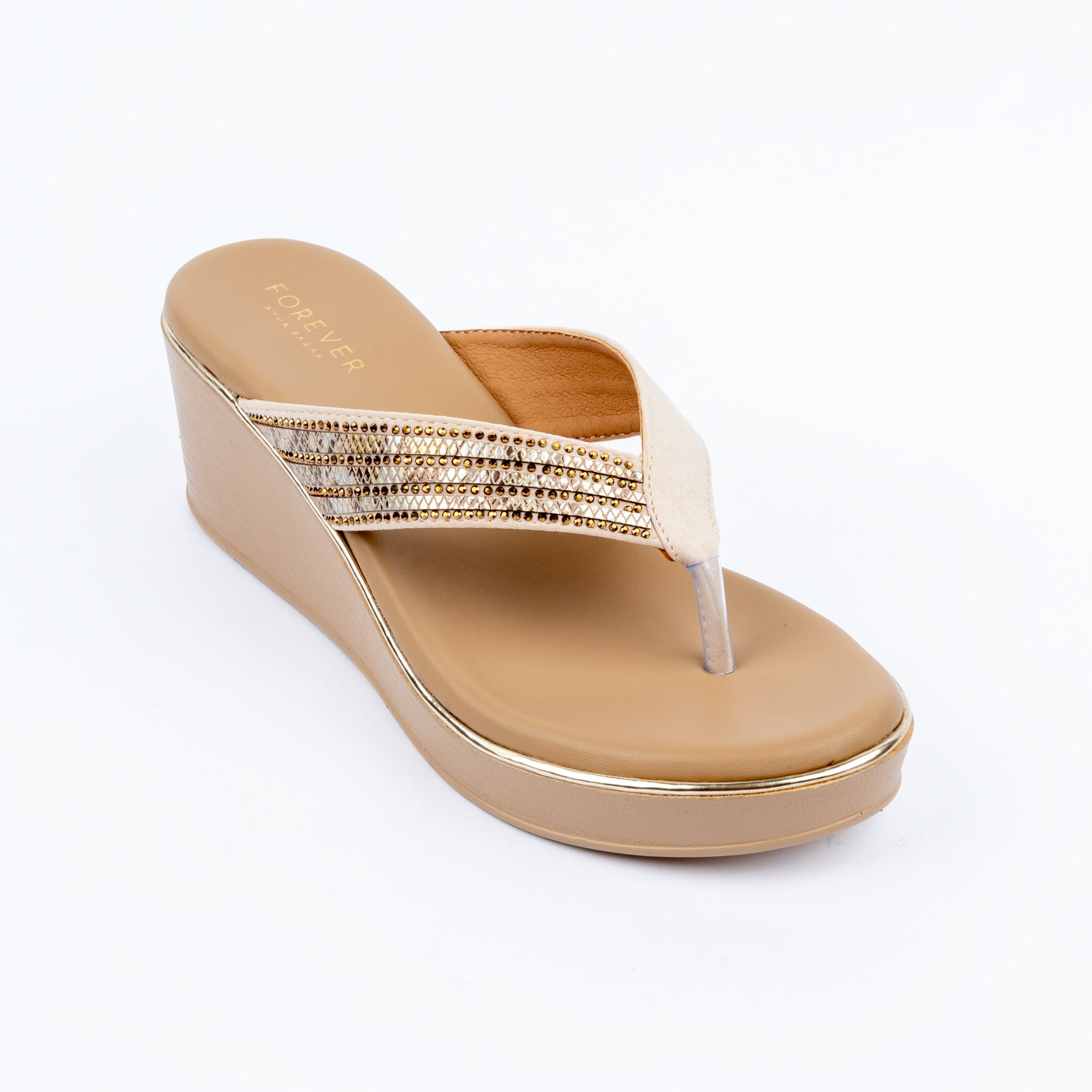Beige platform heel sandals styled for casual wear