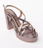 Grey block heel sandals styled for casual wear