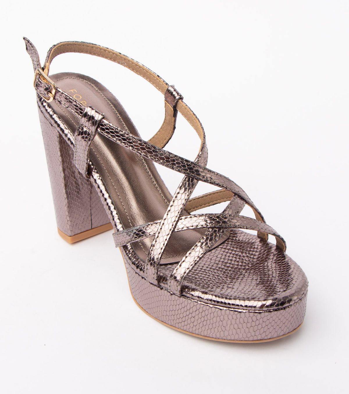 Grey block heel sandals styled for casual wear