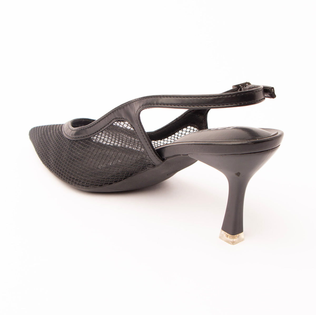 Black pumps for women, back view showing the heel