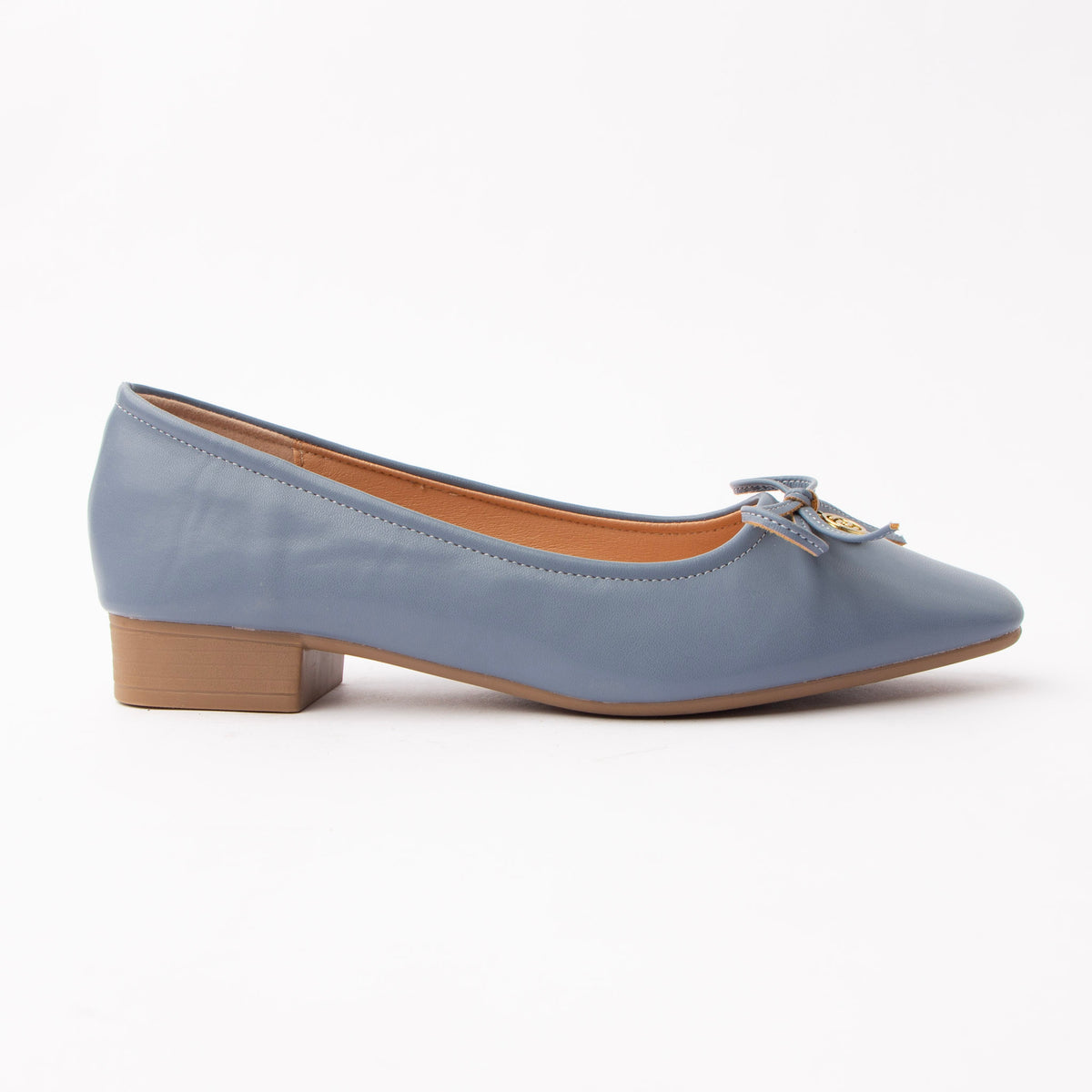 Blue pumps for women, side view