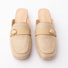 Beige woven loafer mules styled for everyday wear