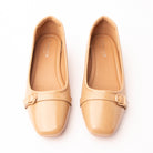 Khaki buckle ballerinas for women with a cushioned footbed