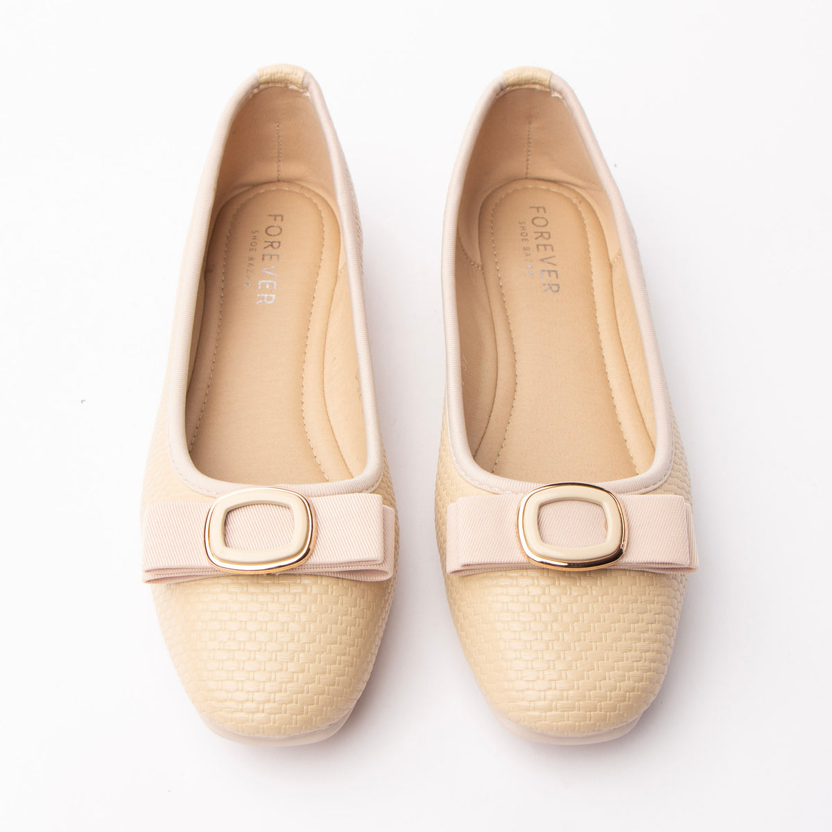 Khaki woven ballerina flats styled for everyday wear