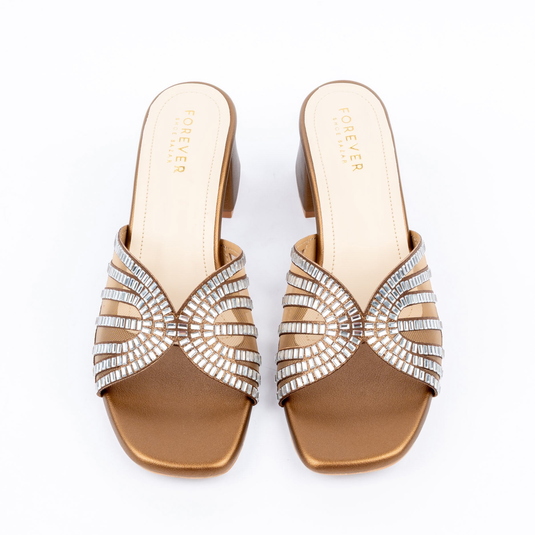 Bronze block heel mules for women – Forever Shoe Bazar
