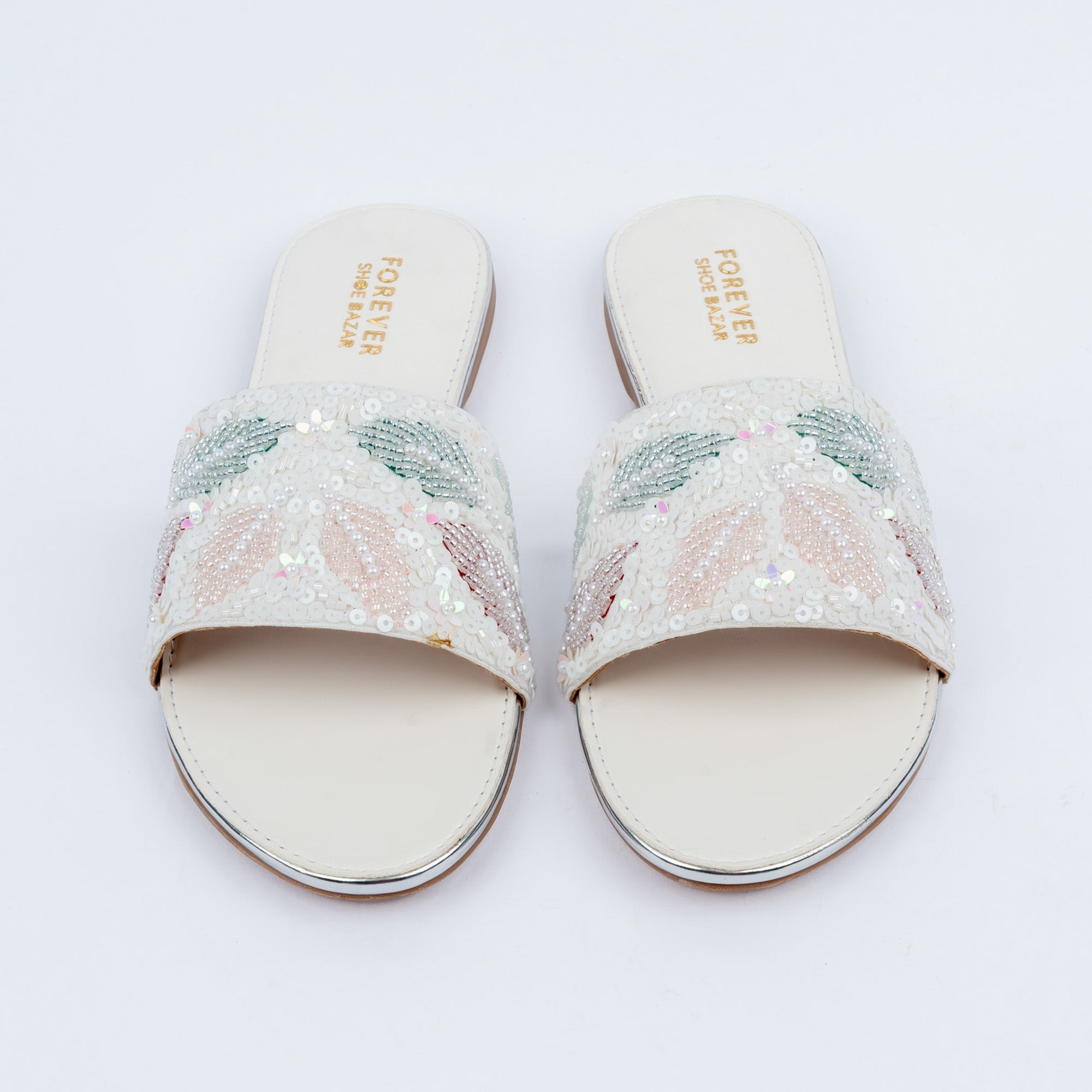 White sequin ballet flats styled for everyday casual wear