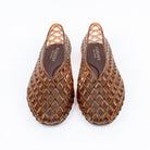 Coffee brown jelly flats styled for casual wear