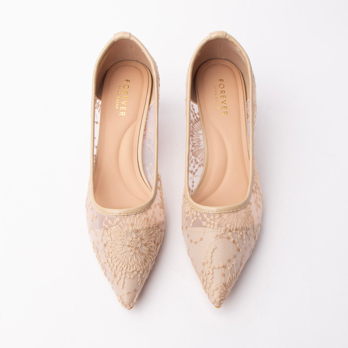 Khaki embroidered mesh pumps for women – Forever Shoe Bazar
