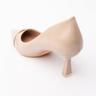 Beige folded strap pumps for women, back view showing the heel