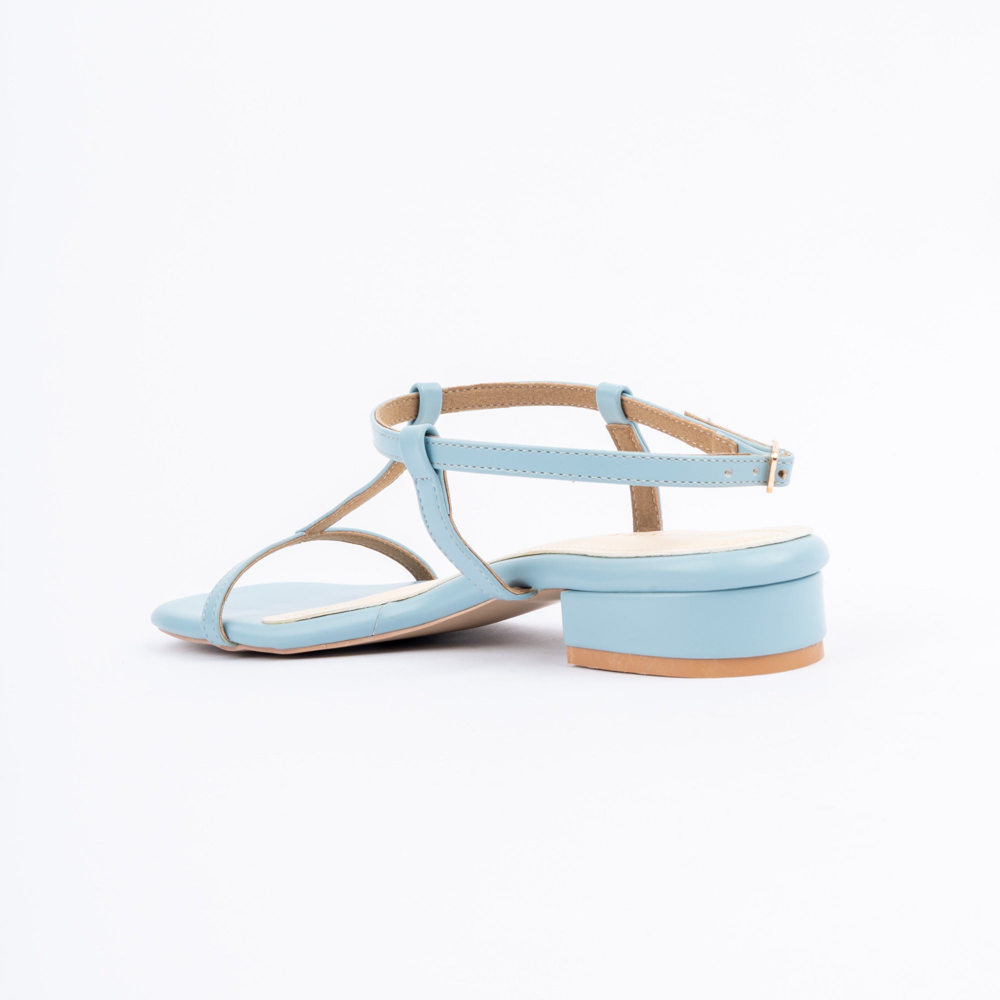 Blue block heel sandals styled for casual wear