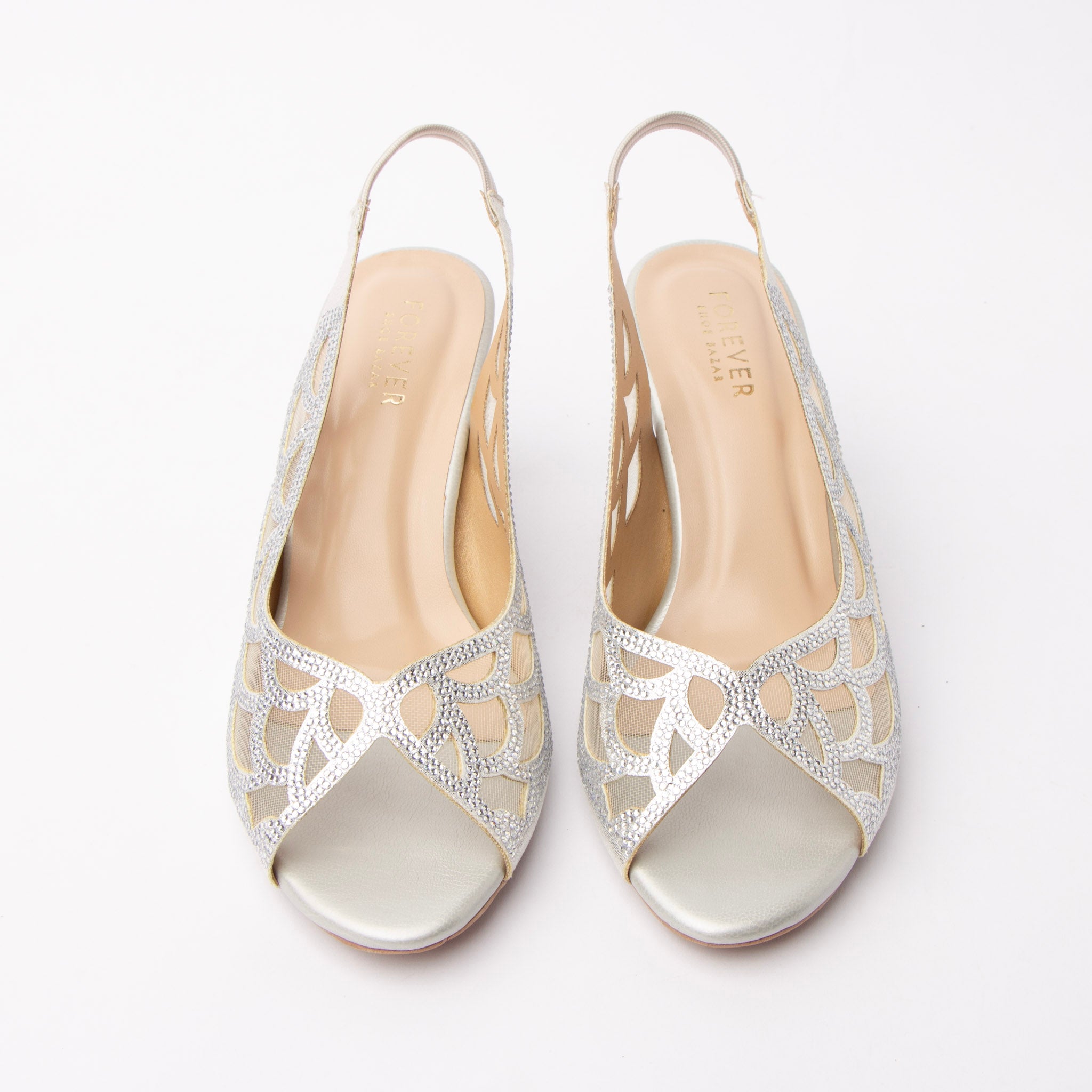Silver embellished slingback pumps for women – Forever Shoe Bazar