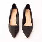Black check print court shoes styled for everyday wear