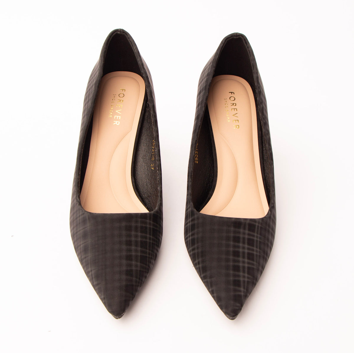 Black check print court shoes styled for everyday wear