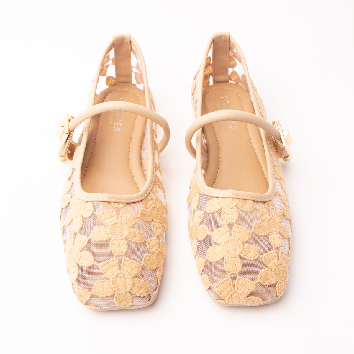 Khaki flats for women, both shoes from the front