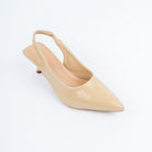 Beige pumps for women with cushioned footbed, side view