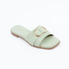 Sea Green buckle ballet flats styled for everyday casual wear