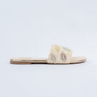 Cream flats for women with cushioned footbed, side view