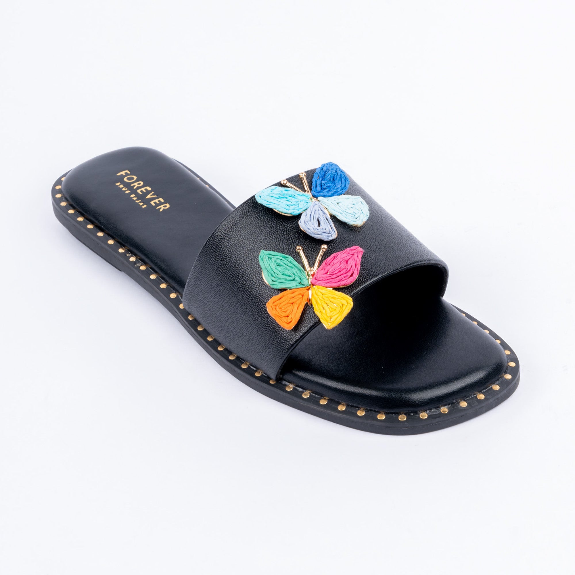 Black flats for women with cushioned footbed, side view