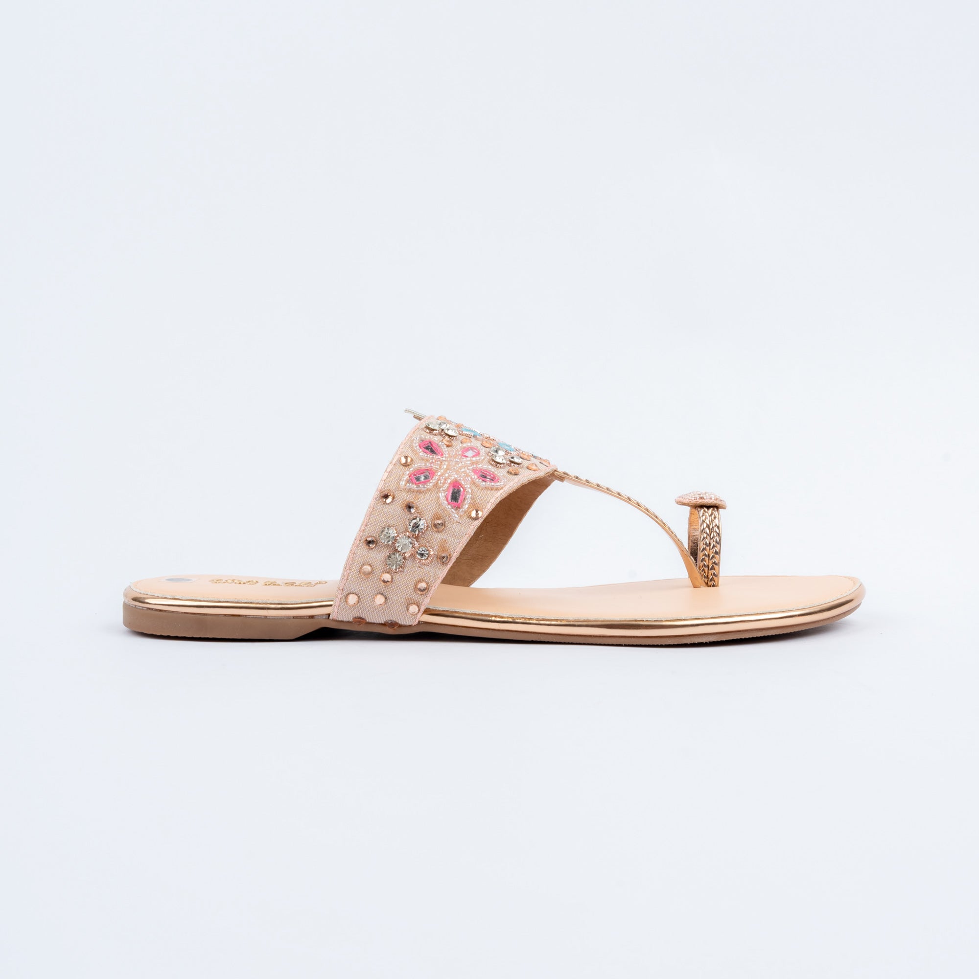 Champagne toe ring embellished flats for women – Forever Shoe Bazar