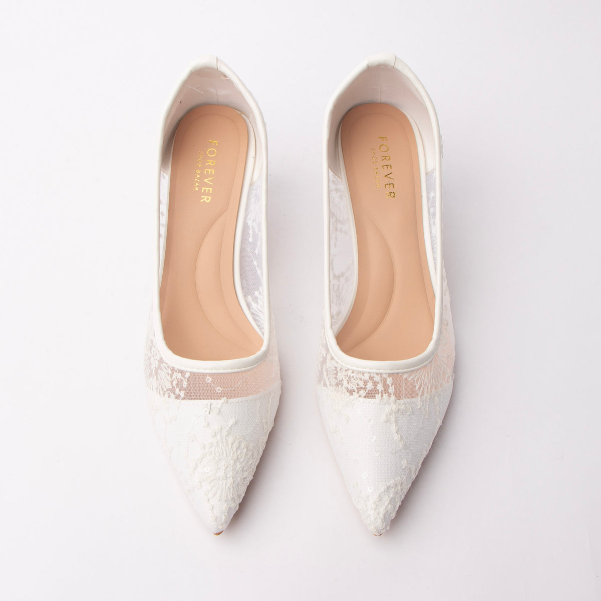 Beige embroidered mesh pumps for women – Forever Shoe Bazar