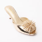 Gold mules for women, three-quarter view
