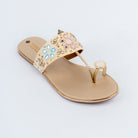 Gold flats for women with cushioned footbed, side view