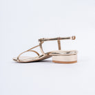 Gold block heel sandals for women with cushioned footbed, side view