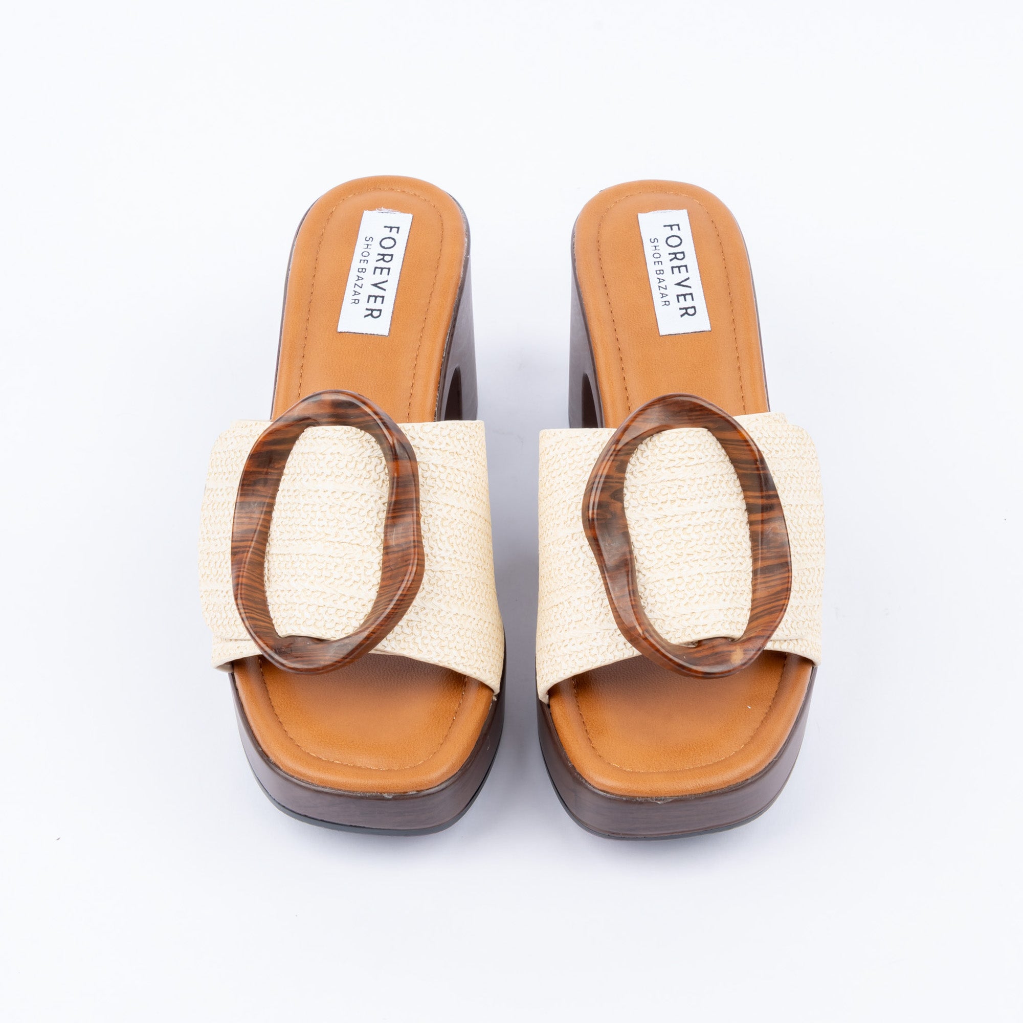 Beige platform heel mules for women – Forever Shoe Bazar