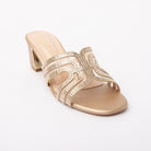 Gold block heel mules styled for party wear