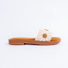 Beige flats for women with cushioned footbed, side view