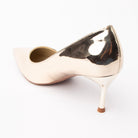 Gold pumps for women, back view showing the heel