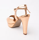 Champagne peep toe platform heels for women with cushioned footbed, side view