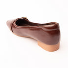 Brown buckle ballerinas for women, back view showing the heel