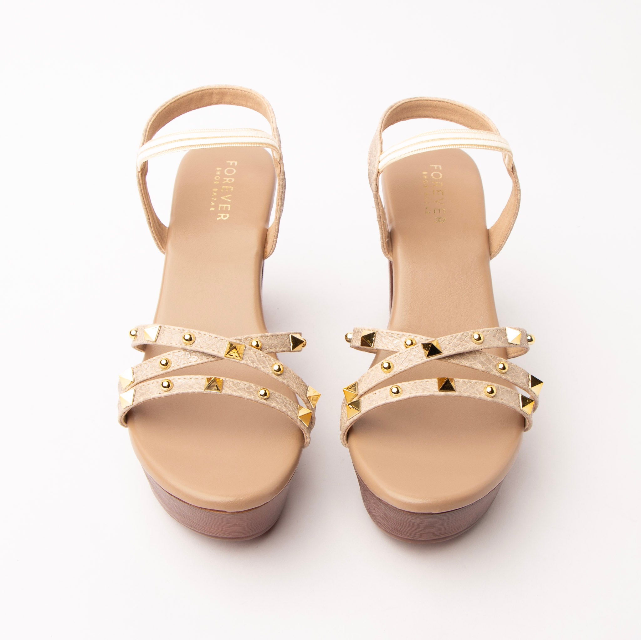 Beige studded platform heels for women – Forever Shoe Bazar