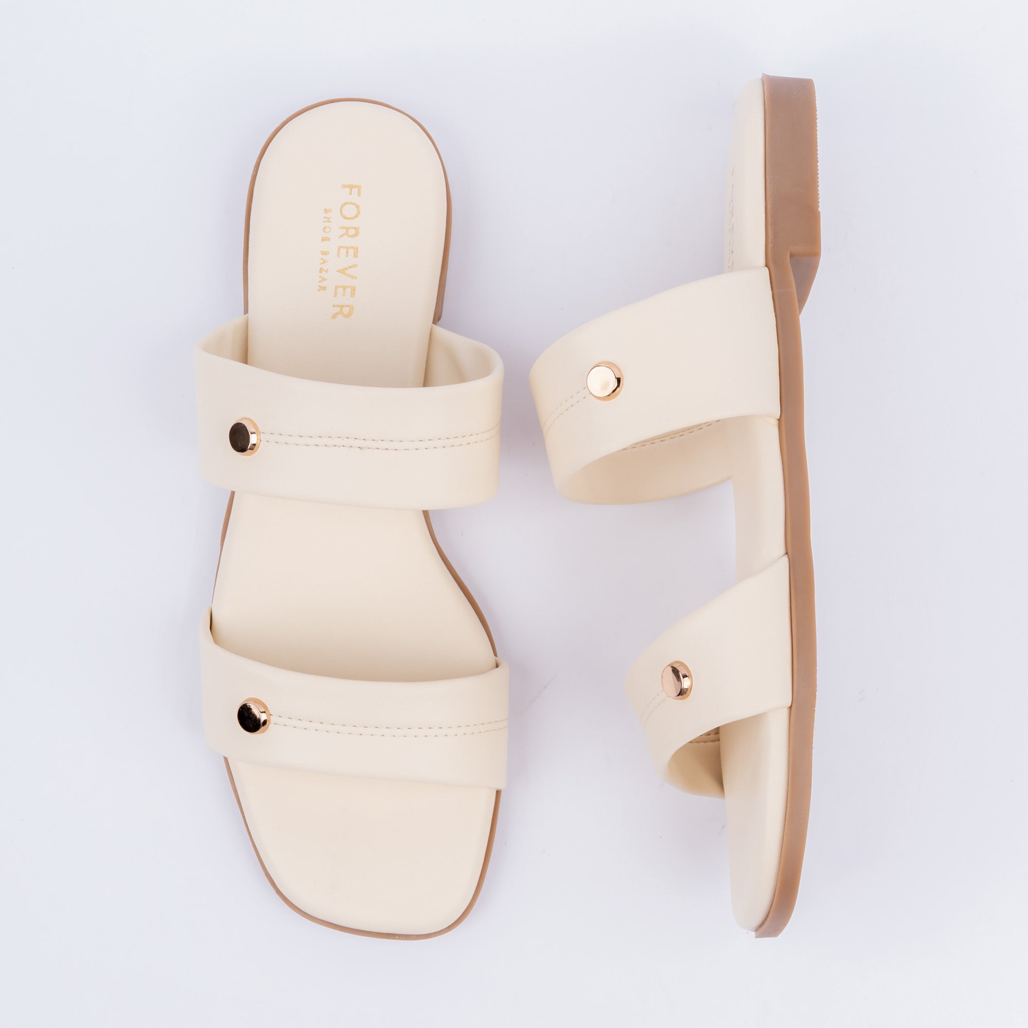 Cream dual strap ballet flats for women – Forever Shoe Bazar