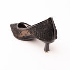 Black embroidered mesh pumps for women with cushioned footbed, side view