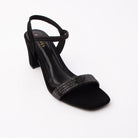 Black embellished block heel sandals styled for party wear