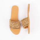 Antic flat slides for women, a single band worked edge to edge in seed and bugle beads