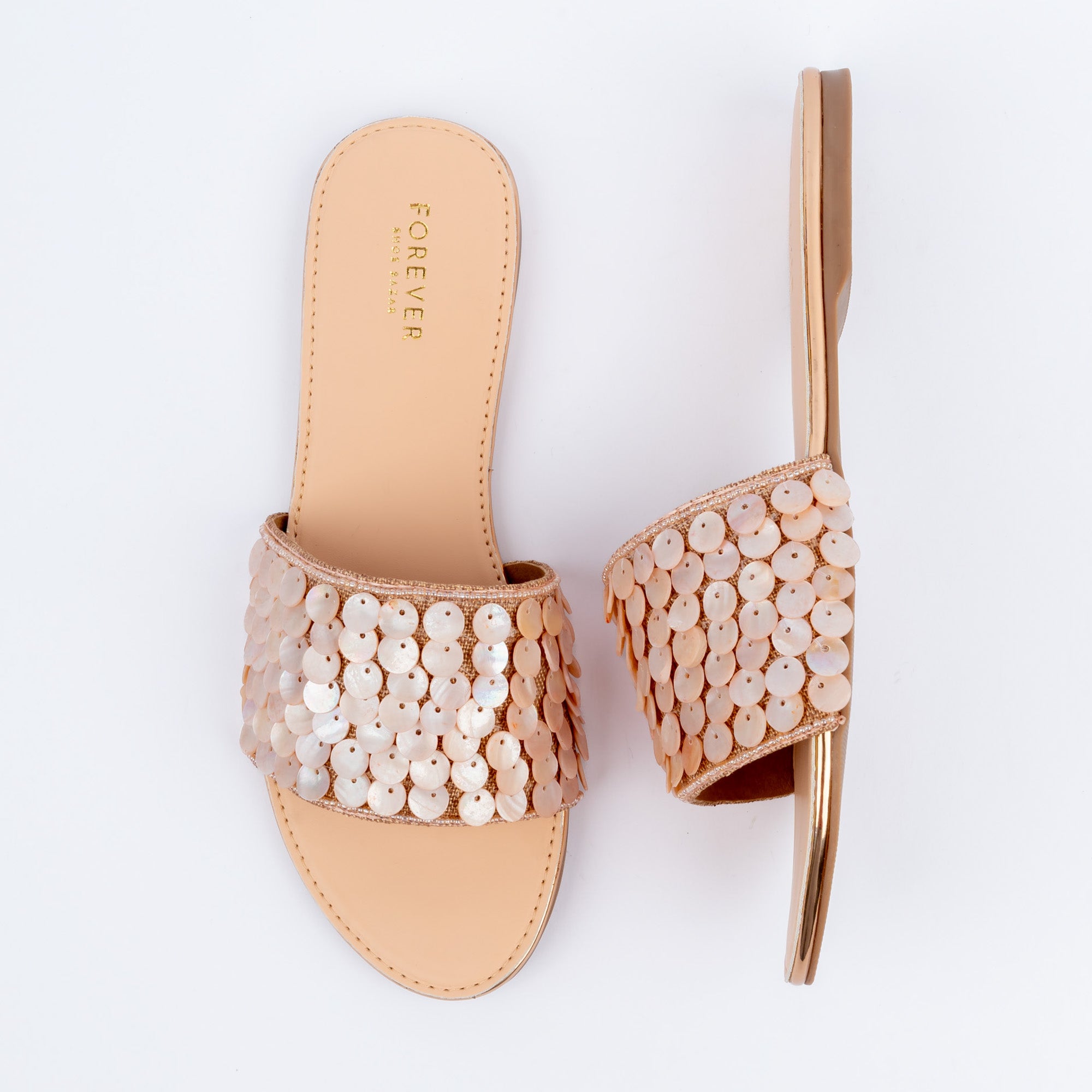 Champagne floral embellished flats for women – Forever Shoe Bazar