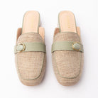Green woven loafer mules styled for everyday wear