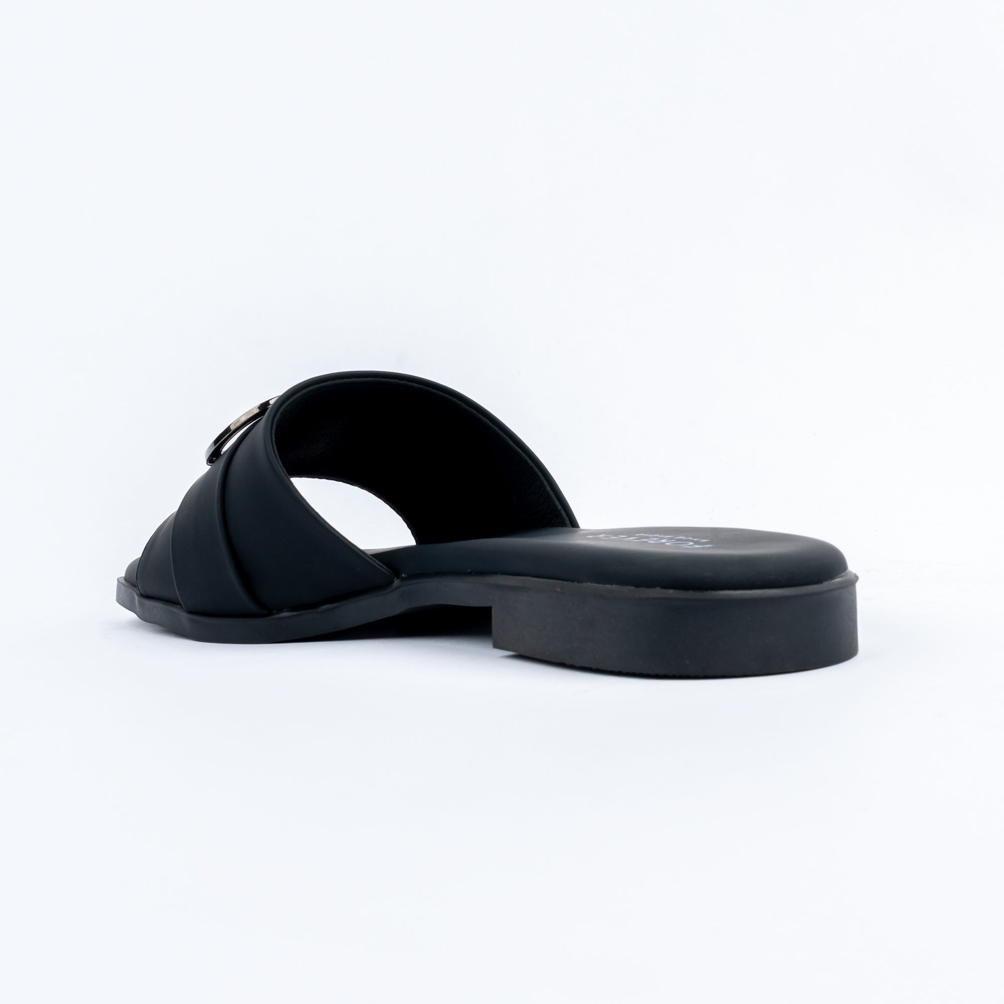 Black flats for women with cushioned footbed, side view