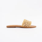 Gold flat slides for women, a single band worked edge to edge in seed and bugle beads