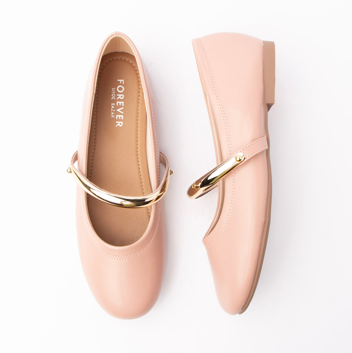 Pink flats for women, both shoes laid flat