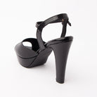 Black peep toe platform heels for women with cushioned footbed, side view