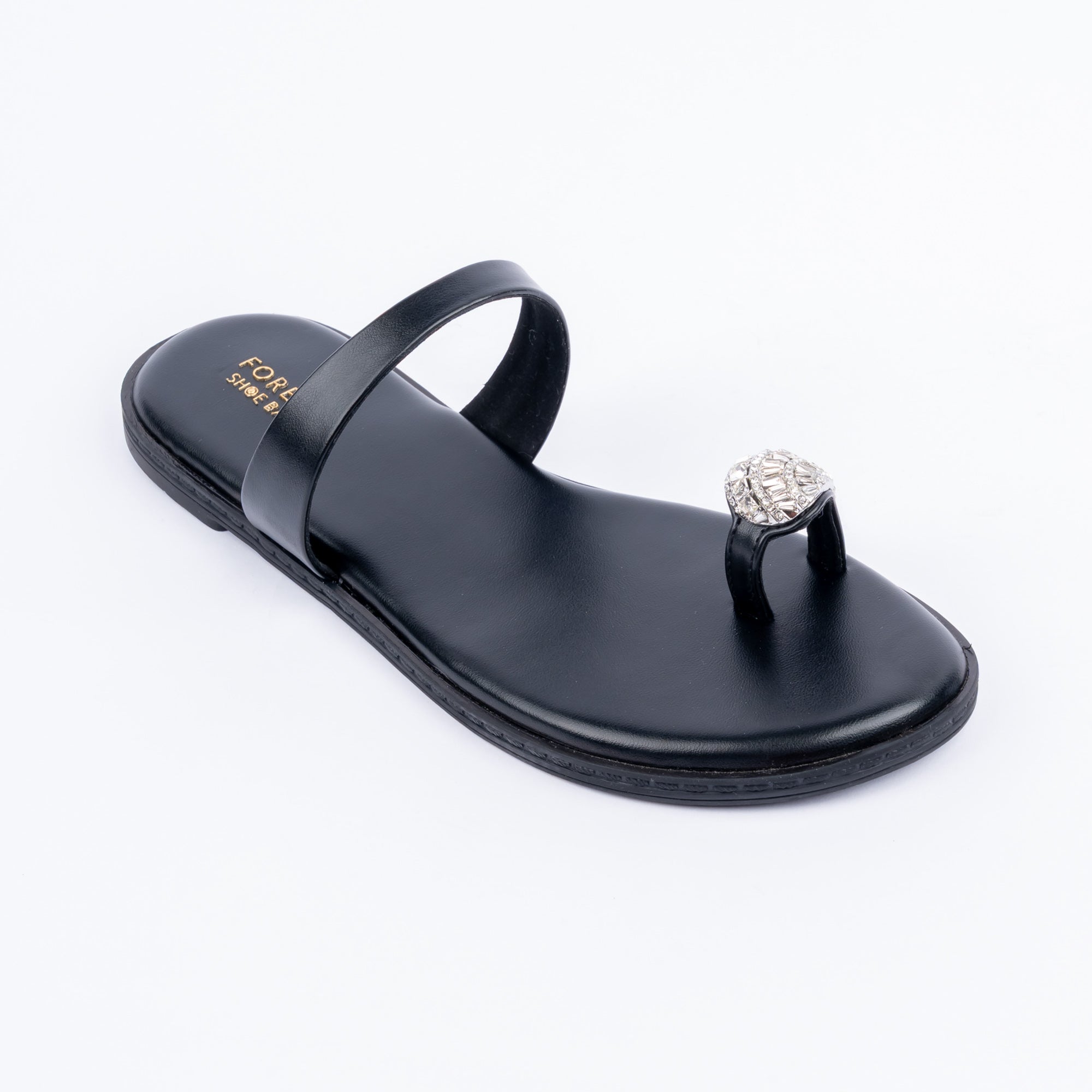 Black embellished ballet flats for women, pearl halo embellishment