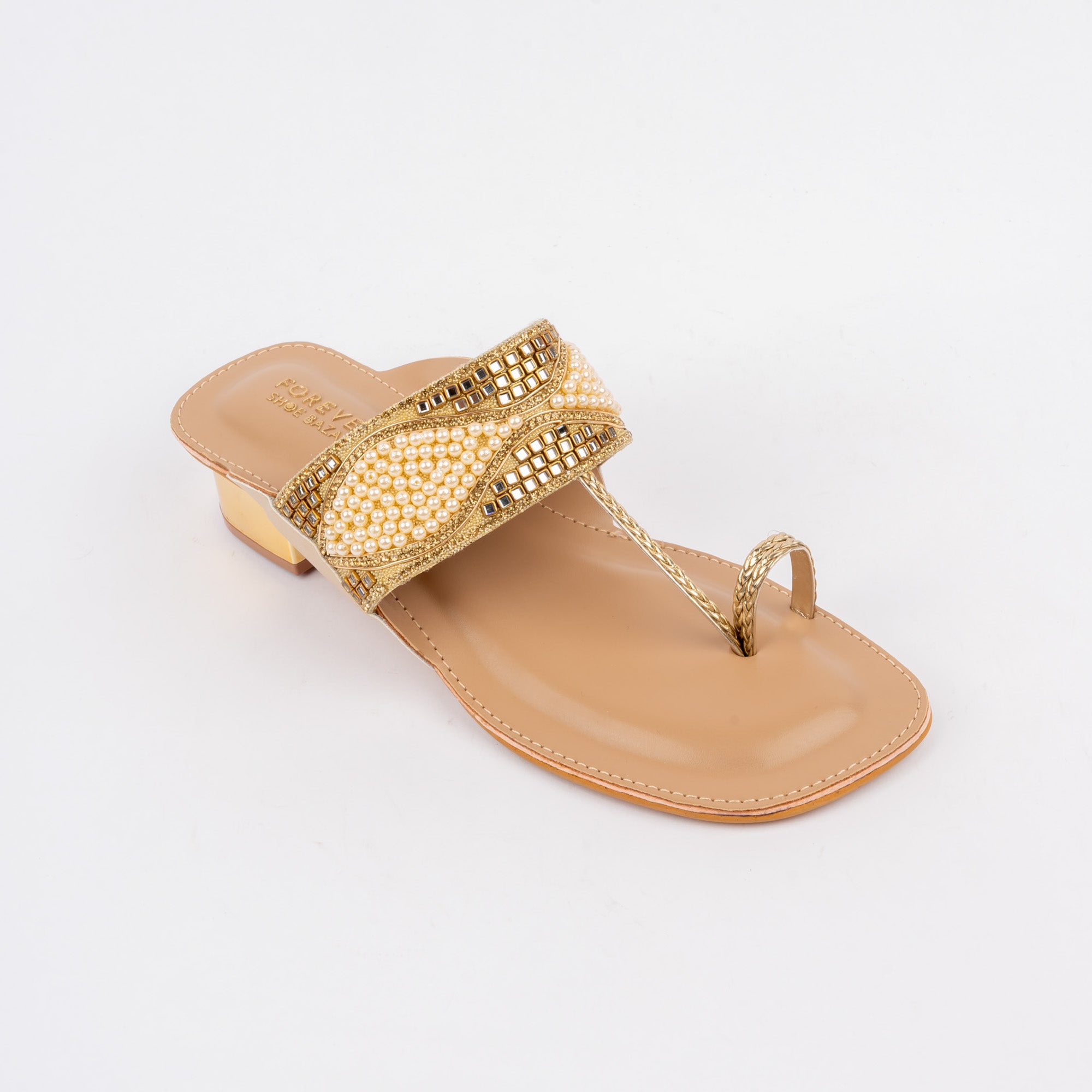 Gold block heel sandals for women – Forever Shoe Bazar