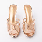 Champagne mules for women, both shoes from the front
