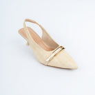Beige pumps for women with cushioned footbed, side view